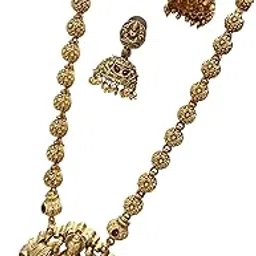 KGR splash Flower Design Chain With Lakshmi Pendant Long Chain & Jhumka Earrings-picture-40