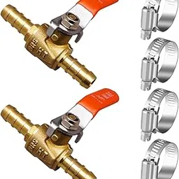 3/8 inch brass mini shut off ball barb valve for water fuel hose gas line rv air tubing, straight inlet manifold petcock (2pcs with clamps kit)-picture-28