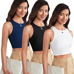 toochki Women's Casual Sleeveless Solid Crop Top (Pack of 3)-picture-46