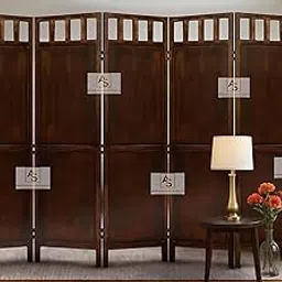 Wooden Partition for Pooja Room/Screen Separators for Living Room/Wall Panel/Room Partition for Living Room/Heritage Grid 6 Feet 5-Panel Wooden Room Divider for Kitchen-picture-47