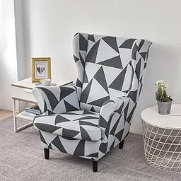House of Quirk Polyester Wingback Chair Covers Slipcovers 2 Piece Fully Covered 140 GSM Wing Chair Covers Armchair Covers Non-Slip Furniture Protector (Grey Nilgiri) image 1