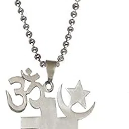 sullery Religious Om Cross Star Moon Pendant Locket Silver Stainless Steel Necklace Chain for Men and Women-picture-28