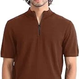 leotude Men's Polo Zipper Collor Neck Regular Fit Matty Half Sleeve Colourblock Multicolour Tshirts Combo (Colour: Black)-picture-21