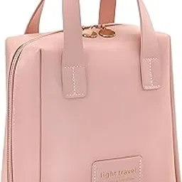 gowloz Glowloz PU Waterproof Cosmetic Bag | Portable Toiletry Bag for Women | Multi-Functional Travel Makeup Organizer in Pink Color (Pink - Pack of 1) image 1