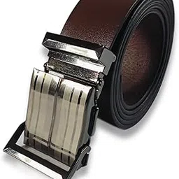 Men's Leather Belt with Automatic Buckle, Brown and Black - Gen-leather-003A-picture-29