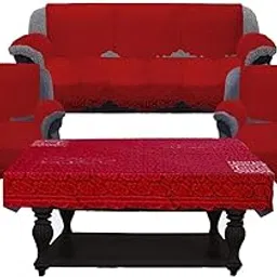 Kuber Industries Square Design Cotton 5 Seater Sofa Cover Set with 6 Pieces Arms Cover and 1 Center Table Cover (Set of 17,Maroon)-KUBMART12004, Standard-image-46