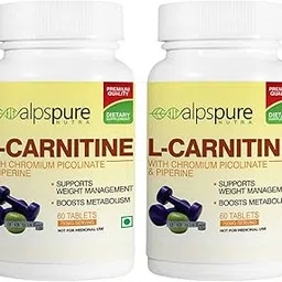 Alpspure Nutra L-Carnitine Tablets with Chromium Picolinate, Piperine|For Men & Women |pack of-2 (60 Tablets Each)| Pre Workout Supplement |Supports Weight Management, Boosts Metabolism image 1
