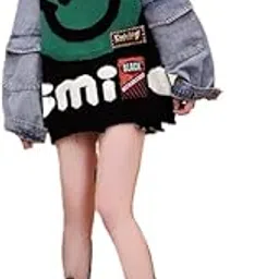 XXL Knitted Sweater with Denim Sleeves, Black/Camel, Imported Knitted Material, Oversized Fit, Casual Style-image-11