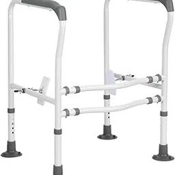 HANNEA® Toilet Safety Rail Robust Carboon Steel Bathroom Safety Rail No Drill Suction Cup Toilet Safety Frame for Elderly Adjustable Height & Width Design Bathroom Safety Support for Elderly image 1