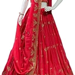 jinimart WOMEN'S Georgette weddinds Lehenga Choli (SF-ver6no Red1 Free Size)-picture-24