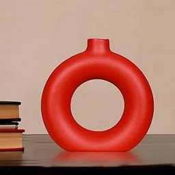 AA NM & Sons Ceramic Donut Shaped Vase for Home Décor (Pack of 1, Red)-picture-15