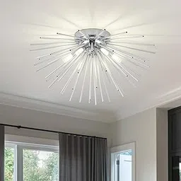 Sputnik Flush Mount Ceiling Light, 6 Lights Chrome Fireworks Ceiling Light, Modern Ceiling Light Fixtures Close to Ceiling for Bedroom, Kitchen, Hallway, Entryway, Living Room (Diameter 19.6 inch)-image-67