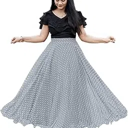 3buddy fashion Classic Long Flared Georgette Skirt and Lycra Crop-Top Set for Women/Girls || Polka Dot Print || Elegent Design || Drawstring Band-picture-19
