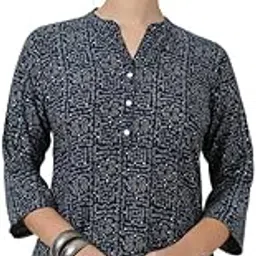 soch Womens Navy Blue Foil Print Rayon Slub Tunic-picture-10
