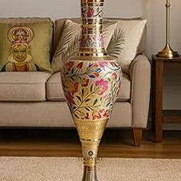 Loopysky Handcrafted Brass Flower Vase 30 Inch | Traditional Meenakari Engraved Metal Urn for Home, Living Room, Office Decor | Tall Antique Finish Decorative Vase – Gold Polish-image-68