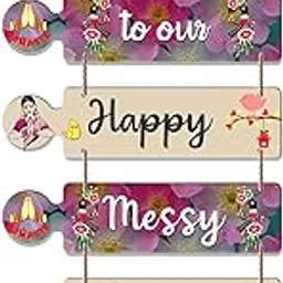 Decor Smart Welcome to Our Happy Messy Home Wooden Wall Hanging | Handcrafted MDF Quote Plaque for Entrance | Decorative Home Decor Accent for Living Room Wall Display and Housewarming Gift (DWA_6005)-picture-28