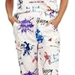 Women’s Cotton Lycra Co-ord Set | Abstract Print Round Neck Short Sleeve Top with Full-Length Jogger Pants | Casual Summer Loungewear Two-Piece Outfit for Everyday Wear-image-28