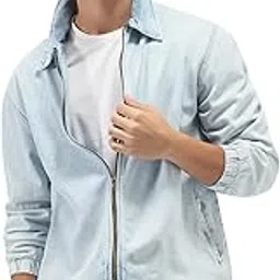 Men's Relaxed Fit Full Sleeve Harrington Denim Jacket-image-32