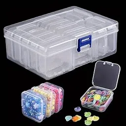 INNPOLE small plastic storage box 1 big storage box and 14 small inner boxes cases with lids clear craft supply cases for jewelry, beads, screws, pills, diy storage & travel accessories (1)-image-77