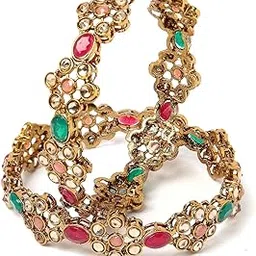sukkhi Traditional Gold Plated Red And Green Kada Bracelet Bangle Jewellery Set for Women & Girls-picture-35
