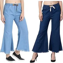 devil Women's & Girls Regular Fit Jeans Casual Denim Palazzo Style Side Desgin (Light Blue & Dark Blue,34)-(Pack of 02)-picture-17