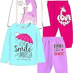 mini myn Baby Girls Regular Fit Full Sleeves T-Shirts & Pajamas Set-picture-25