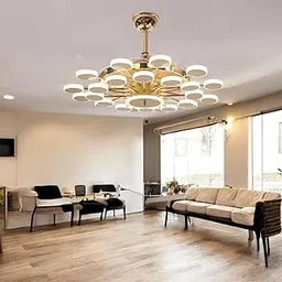 Glowave™ 24 Light Chandelier Fan 42 Inch Gold Retractable Blades Remote Control - Tricolour | Warm White, White, Natural White | (K-6291)-picture-35