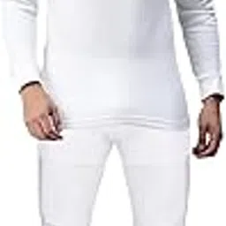 amul bodywarmer Men's Round Neck Full Sleeves White Upper and Full Length Lower Thermal Set - Pack of 1 (#ABW-Parka-Men-RNFSLwrSet-White-85cm) image 1