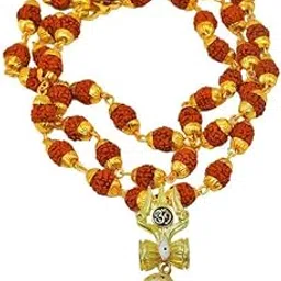 Religious Jewellery Lord Shiv Om Trishul Locket With Rudraksha Mala Gold-plated Brass, Wood Stainless Steel Pendant Necklace Chain SPn202085-image-28