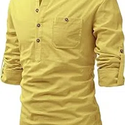 Men's Cotton Solid Casual Slim Fit Shirt Collor Short Kurta for Men-picture-18