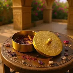 Premium Handcrafted Brass Storage Box with Lid – Antique Round Design for Spices, Jewelry & Home Décor image 1