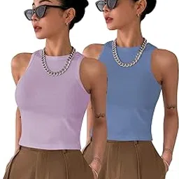 toochki Women's Knitted Sleeveless Solid Round Neck Tank & Crop Tops (Packs of 2 (Two))-picture-23