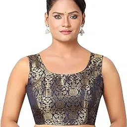 madhu fashion Womens Rich Banaras Brocade Sleeveless Readymade Saree Blouse-picture-33