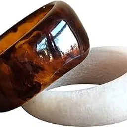 Fuschianet Accessories White, Broad Brown Resin Stackable Bangles Combo for Women and Girls Set of 2-picture-56
