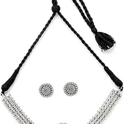 Stylish Oxidised Silver Choker Necklace Set With Studs Earring | Jewellery Set For Women (NS105511)-image-9