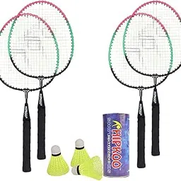 Hipkoo Sports Kids Thunder Professional Quality Wide Body Aluminum Badminton Racquets Set| 4 Wide Body Rackets with 3 Plastic Shuttlecocks| Ideal for Beginner | Lightweight & Sturdy - Pink-picture-27