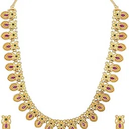 peora Gold Plated Floral Designer Indian Traditional Necklace Earring Jewellery Set for Women Girls-picture-25