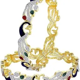 Jewellery for Women Gold Plated American Diamond Studded Peacock Motif Bracelts Bangles Jewellery For Girls And Women-image-7