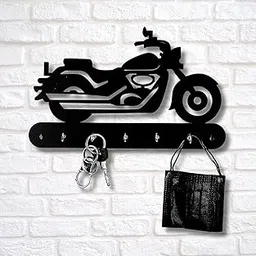 TWIGGY Wooden Wall Key Holder | Pre-Laminated Pine Wood Bike Design | Decorative Wall Organizer with Hooks for Keys, Bags & Accessories for Home, Office etc. (Bike)-picture-12