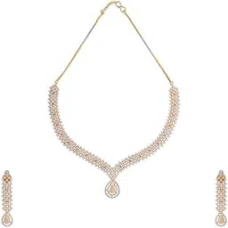 kushal's Fashion Jewellery White Rodium Gold Plated Ethnic Zircon Necklace Set - 417123-picture-25
