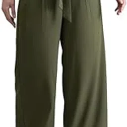 fablestreet Women's Polyester Paperbag Waist Tie Up Pants Olive | Fit Type: Regular Fit | Size: 28-picture-45