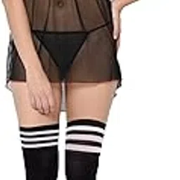 xs and os Black Babydoll Lingerie with g-String Panty and Over-The-Knee Long Stockings-picture-26