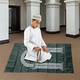 ATORSE Muslim Prayer Rug Prayer Mat Worship Rugs Prayer Blanket for Kids Men Green-image-15