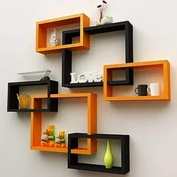 Amaze Shoppee MDF Wall Decoration Intersecting Floating Shelves Set of 6 (Orange and Black)-picture-32