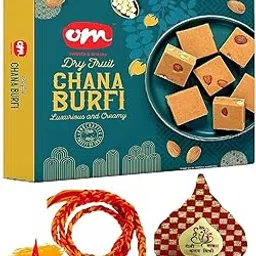 Popcorn Fusion OM Bhai Dooj Gift Set for Brother with Sweets Dry Fruit Chana Burfi & Chawal Mishri Roli Chandan Pack for Bhai Bhaiya-picture-15