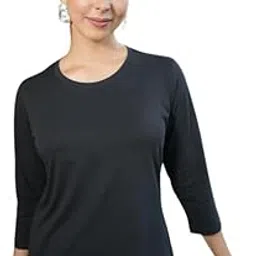 mlada Round Neck Cotton Tshirts for Women & Girls | 3/4th Sleeve Slim Fit Stretchable T-Shirt | Causal Wear Solid Pattern T-Shirts for Woman & Girls | Solid Colour Tshirts for Women-picture-24