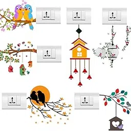 Rawpockets 30 cm Birds Cage Switch Board Sticker Self Adhesive Wall Sticker (Pack of 6)-image-91