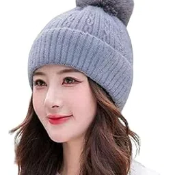 growthgift Warm Winter Knited Woolen Cap, Fleece-Lined Winter Beanie Cap with Pom Pom, One Size Fits Most,-picture-24