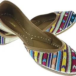 fulkari Women Camellia Yellow Multicolor Genuine Soft Leather Embroidered Jutis | Bite and Pinch Free Jutti | Punjabi Formal Juttis | Girl's Wedding Flat Ladies Mojari | Formal Ethnic Juti |-picture-37