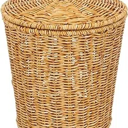 Milisten Wicker Trash Can with Lid Rattan Round Woven Storage Basket Woven Wastebasket Small Garbage Can Container for Bathroom Kitchen Office Living Room Laundry Home Decor 28cm-picture-22